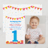 Een jaar oud verjaardagsfeestje kaart (Voorkant / Achterkant)