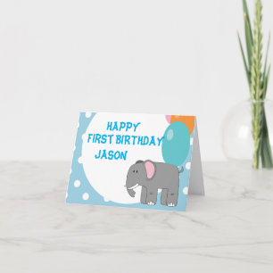 Een jaar oude baby olifant, jarig kaart