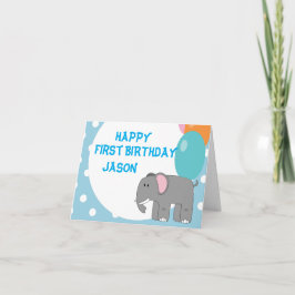 Een jaar oude baby olifant, jarig kaart