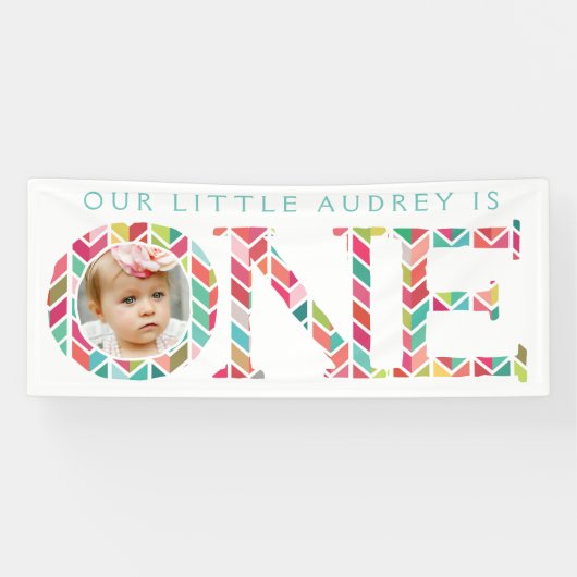 Een jaar oude foto 1e verjaardagsfeestbanner spandoek (Horizontaal)