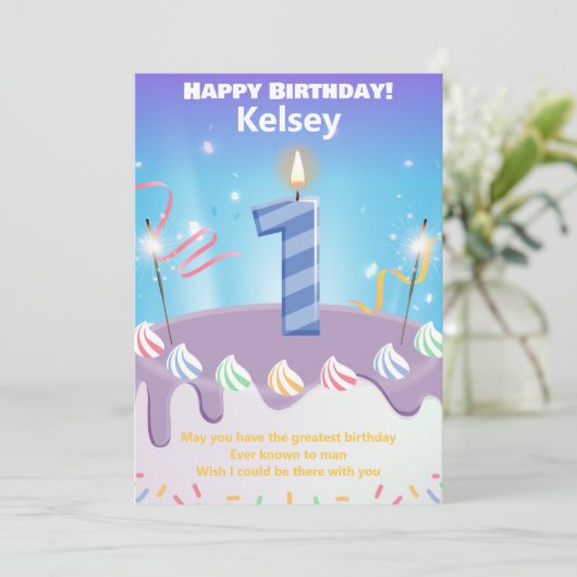 een jaar oude Happy Birthday-kaart gepersonaliseer (Staand voorkant)