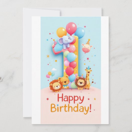 Een jaar oude Safari Party Verjaardag Kaart (Voorkant)