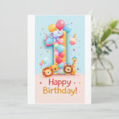 Een jaar oude Safari Party Verjaardag Kaart (Staand voorkant)