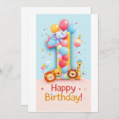 Een jaar oude Safari Party Verjaardag Kaart (Voorkant / Achterkant)