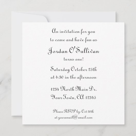  één jaar oude uitnodiging voor jongen (Achterkant)