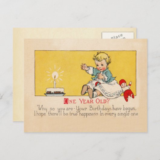 Een jaar oude verjaardag briefkaart (Voorkant / Achterkant)