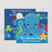 Een jaar oude verjaardag Octopus Party Kaart (Voorkant / Achterkant)