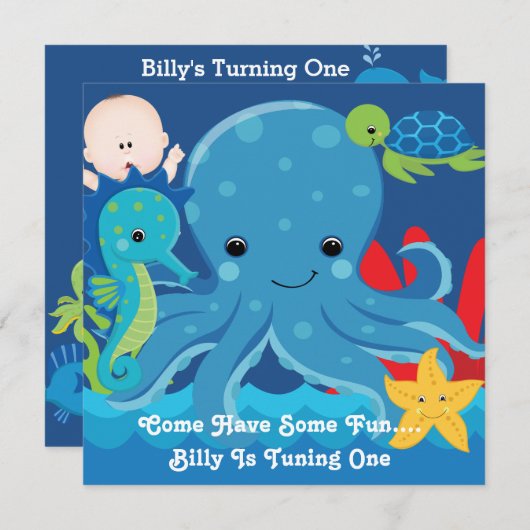 Een jaar oude verjaardag Octopus Party Kaart (Voorkant / Achterkant)