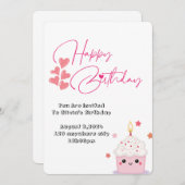 Een jaar oude verjaardag roze ontwerp uitnodiging (Voorkant / Achterkant)