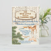  Een Jaar Oude Winter Woodland Deer Invites Kaart (Staand voorkant)