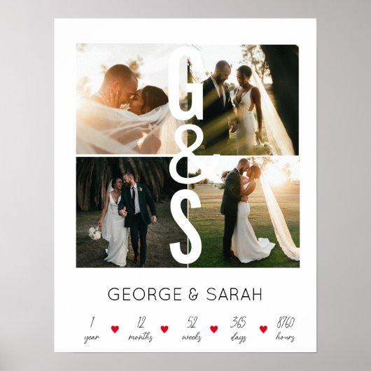 Een jaar samen bruiloft Jubileum 4 Photo Post Poster (Voorkant)