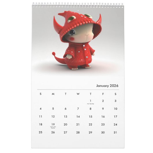 Een jaar van heerlijke en Schattige draken Kalender (Jan 2026)