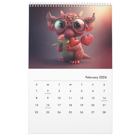 Een jaar van heerlijke en Schattige draken Kalender (Feb 2026)