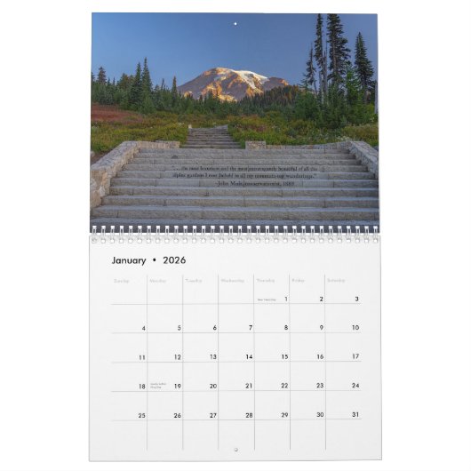 Een jaar van Mount Rainier 2026 Muur Kalender (Jan 2026)