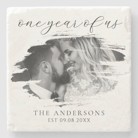 Een jaar van ons eerste bruiloft Jubileum Stenen Onderzetter (Voorkant)