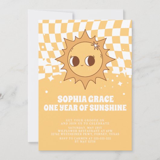 Een jaar van Sunshine Yellow Groovy 1e Verjaardag Kaart (Voorkant)