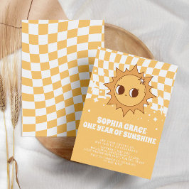 Een jaar van Sunshine Yellow Groovy 1e Verjaardag Kaart