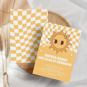 Een jaar van Sunshine Yellow Groovy 1e Verjaardag Kaart