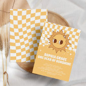 Een jaar van Sunshine Yellow Groovy 1e Verjaardag Kaart