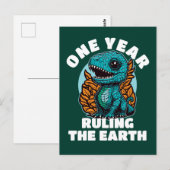 Eén jaar verjaardag van baby dinosaurus briefkaart (Voorkant / Achterkant)