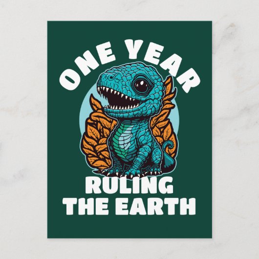 Eén jaar verjaardag van baby dinosaurus briefkaart (Voorkant)