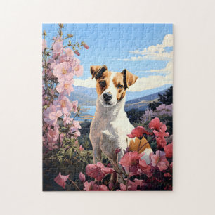 Een Jack Russell Terrier's Floral Haven Legpuzzel