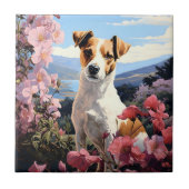 Een Jack Russell Terrier's Floral Haven Tegeltje (Voorkant)