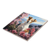 Een Jack Russell Terrier's Floral Haven Tegeltje (Zijkant)