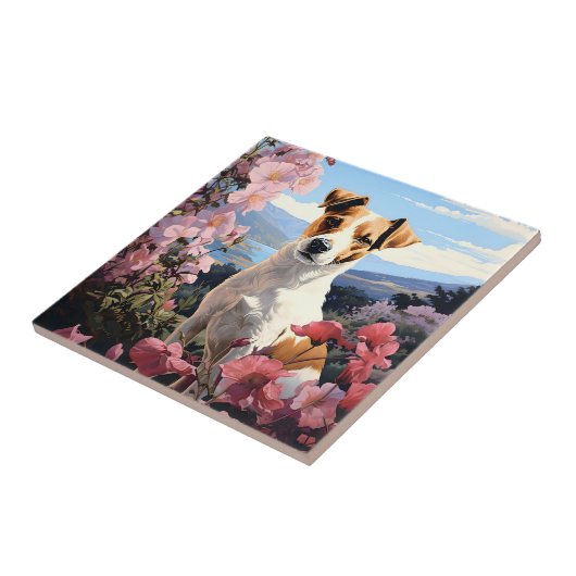 Een Jack Russell Terrier's Floral Haven Tegeltje (Zijkant)