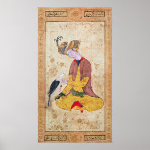 Een jager die zijn valk slaat poster