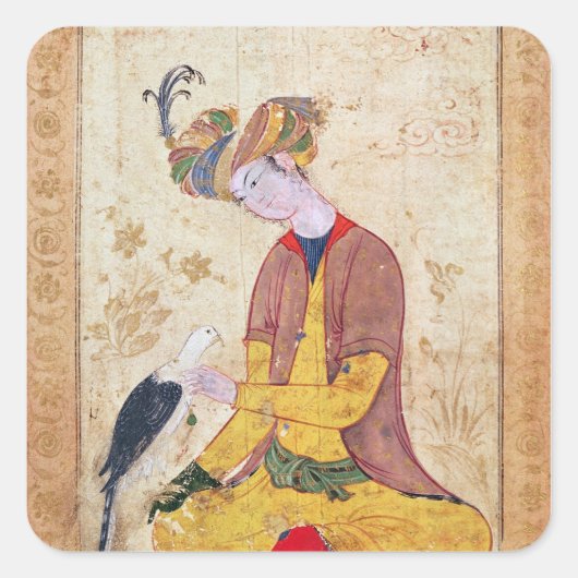 Een jager die zijn valk slaat vierkante sticker (Voorkant)