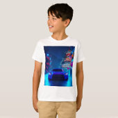 Een Japanse auto - een Japanse stad - op een neonw T-shirt (Voorkant volledig)