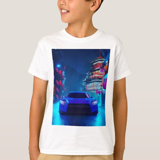 Een Japanse auto - een Japanse stad - op een neonw T-shirt (Voorkant)