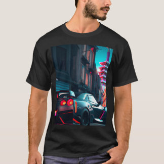 Een Japanse auto - op een neonweg - een Japanse st T-shirt