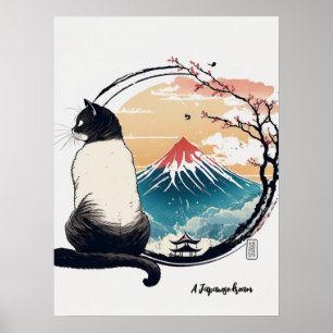 "Een Japanse droom" Cat and Fuji Poster