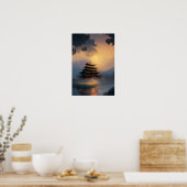 Een Japanse tempel in het licht van de avond Poster (Keuken)