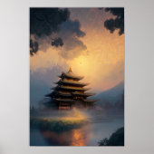 Een Japanse tempel in het licht van de avond Poster (Voorkant)