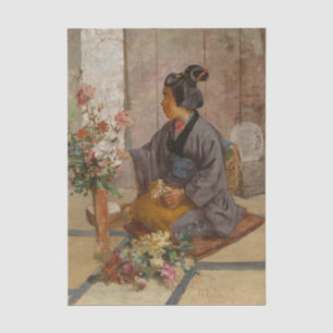 Een Japanse vrouw die bloemen schikt door John Art Tissuepapier