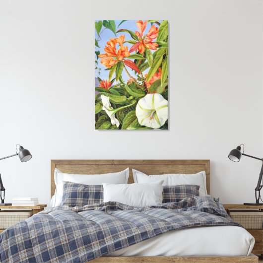 Een Javaanse Rododendron en Ipomoea Canvas Afdruk (Insitu (Slaapkamer))