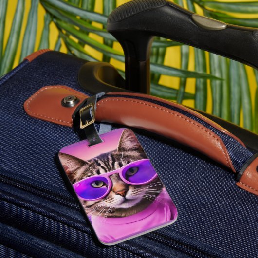 Een jazzy kat in lavendelveld bagagelabel (Voorkant Insitu 1)