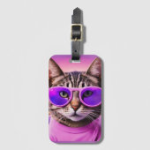 Een jazzy kat in lavendelveld bagagelabel (Voorkant (verticaal))