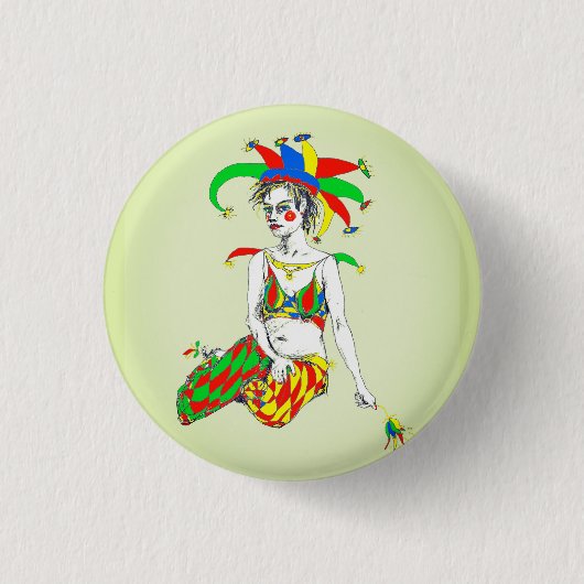 Een jester ronde button 3,2 cm (Voorkant)