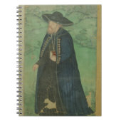 Een jezuïetenpriester, gegrift in het Perzisch: "J Notitieboek (Voorkant)