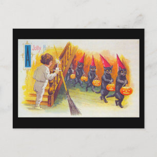 Een Jolly Halloween Black Cats met pompoenen Briefkaart