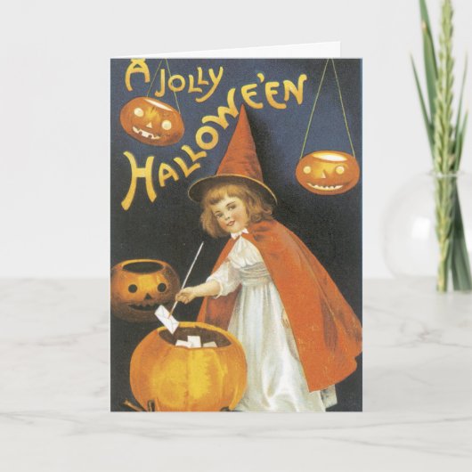 Een Jolly Halloween heks, Schattigee Vintage Kaart (Voorkant)