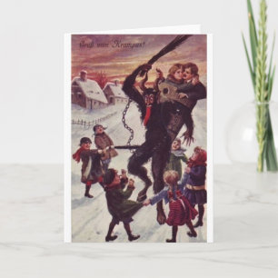 Een Jolly Krampus Snow Scene Feestdagen Kaart