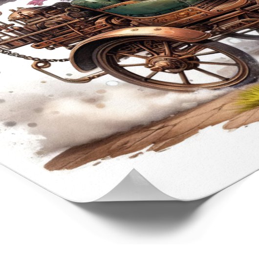 Een jong gelukkig kind dat in een Steampunk-voertu Poster (Hoek)