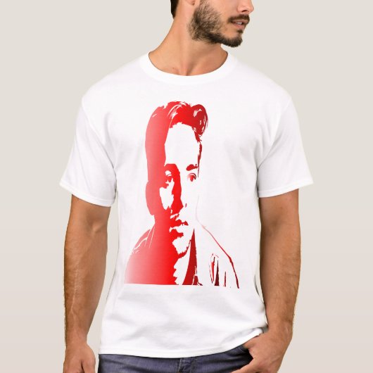 Een jong man, weergegeven in rode tinten t-shirt (Voorkant)