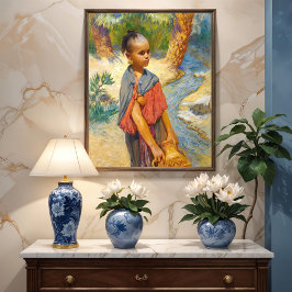 Een jong meisje bij een rivier poster