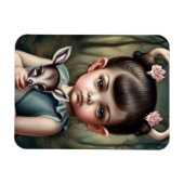 Een jong meisje dat een hert in haar armen houdt magneet (Horizontaal)